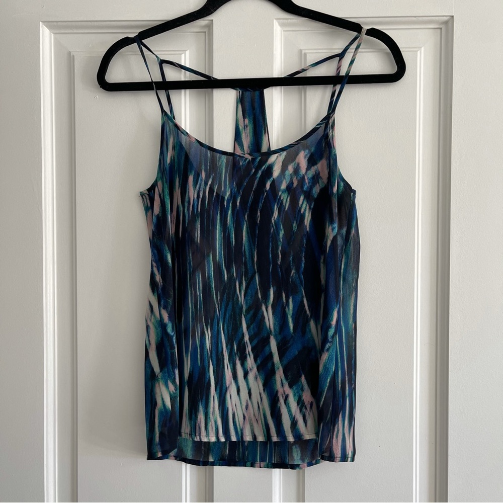 Sanctuary Blue and Pink Watercolor Racerback Camisole Satin Polyester